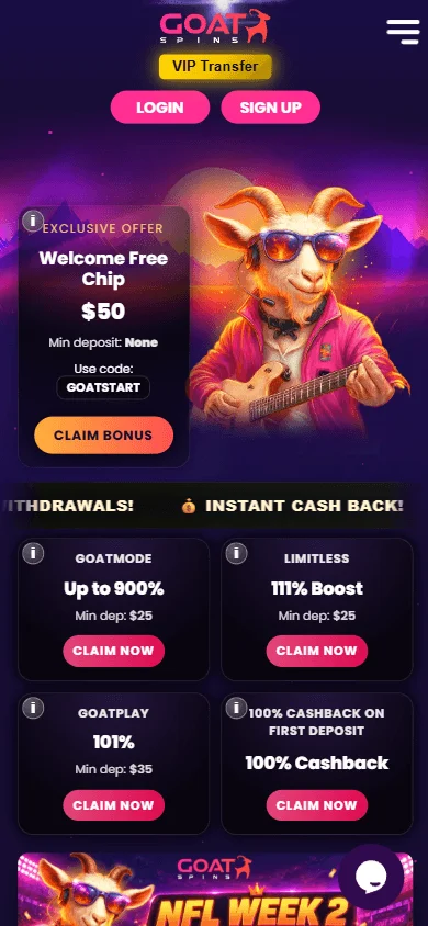 Goat Spins Casino home screen on a mobile phone