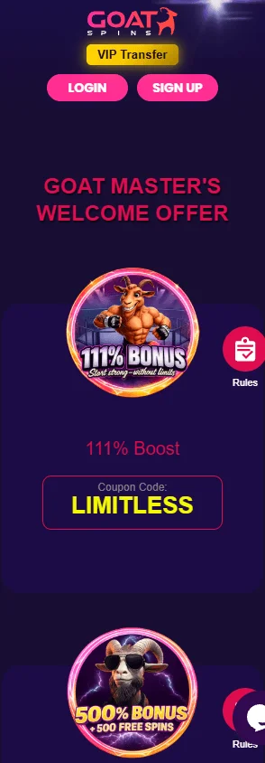 Goat Spins Casino promotions area on a mobile phone
